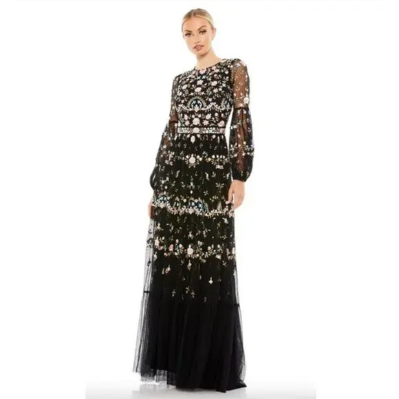 MAC DUGGAL 35111 Embroidered Floral Long Sleeve Gown 2 NEW - Picture 1 of 6